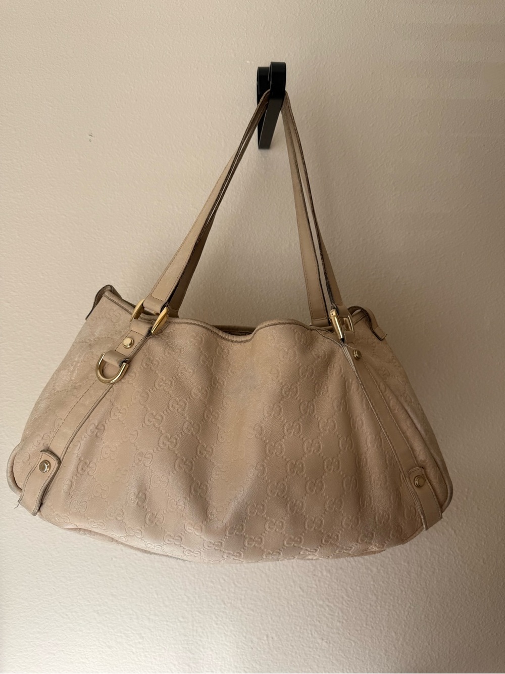 Authentic Gucci Guccissima Leather Abbey Tote Bag - cream/soft pink